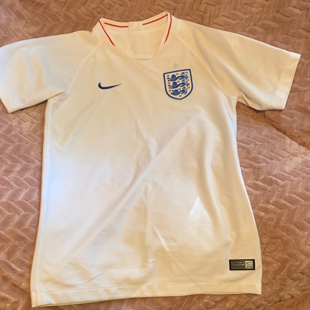 Nike White Soccer Jersey with Blue and Red Accents